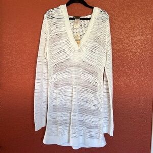 NWT Tommy Bahama White Knit V-Neck Beach Sweater Coverup